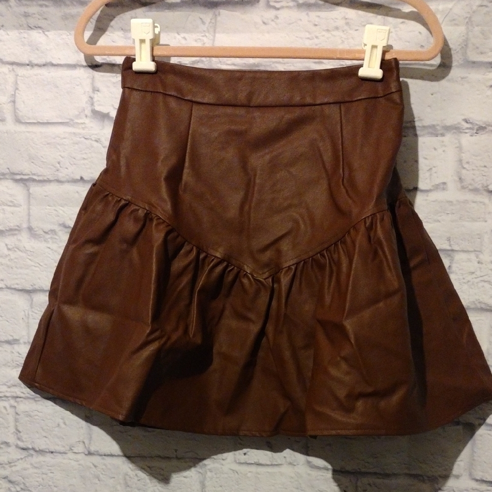 Cider Brown Leather Skirt Size S Built-in Shorts